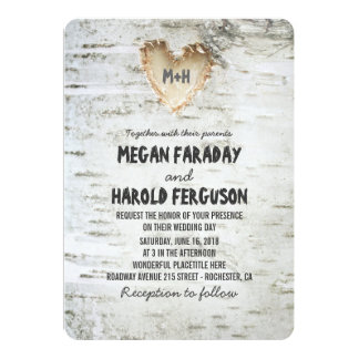 Rustic Birch Bark Heart Wedding Invitation