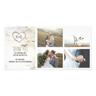 Rustic Birch Bark Heart Wedding Thank You Card