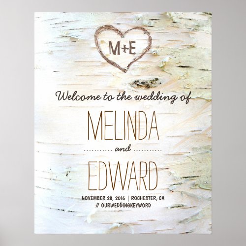 Rustic Birch Bark Heart Wedding Welcome Sign