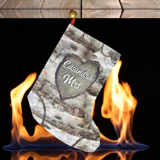 Rustic Birch Bark Wood Carved Heart Aspen Tree Small Christmas Stocking (Creator Uploaded)