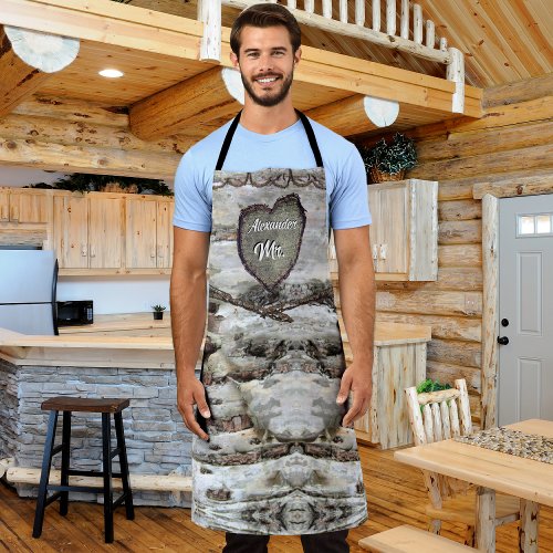 Rustic Birch Bark Wood Carved Heart Tree Mr Apron