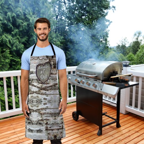 Rustic Birch Bark Wood Carved Heart Tree Mr Apron