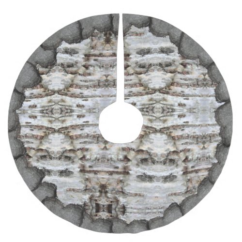 Rustic Birch Bark Wood  look Brushed Polyester Tree Skirt