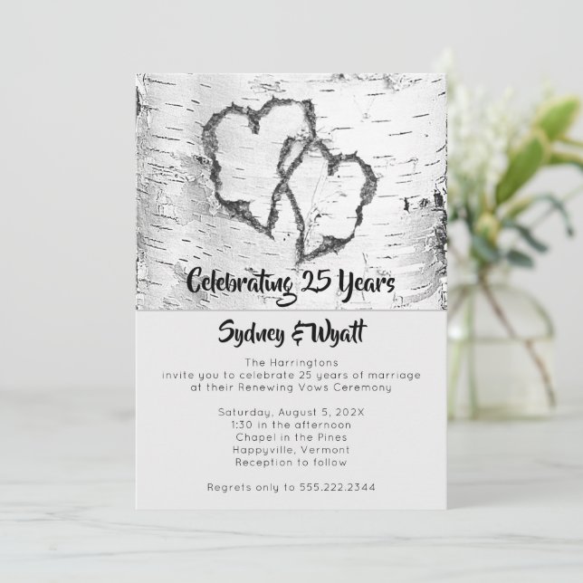 Rustic Birch Hearts Marriage Anniversary Ceremony Invitation (Standing Front)