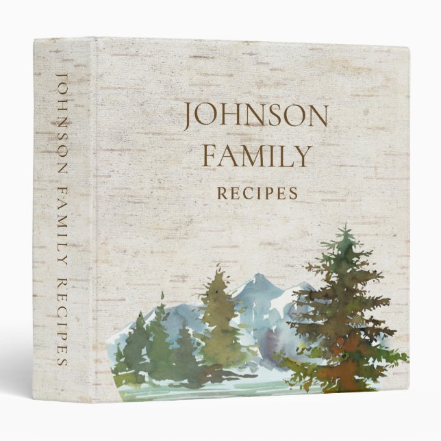 Rustic Birch Mountains Pine Forest Family Recipes 3 Ring Binder (Front/Spine)