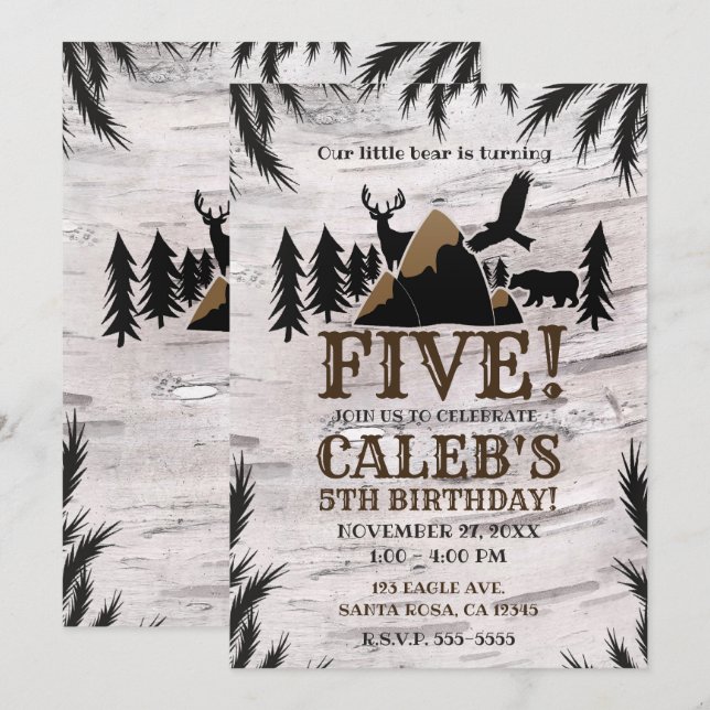 Rustic Birch Outdoor Wilderness Birthday Party Invitation (Front/Back)