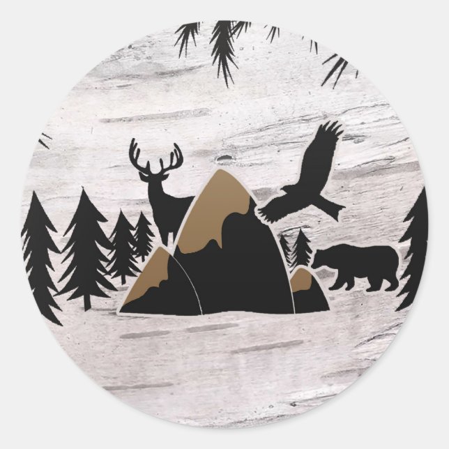Rustic Birch Outdoor Wilderness One 1st birthday Classic Round Sticker (Front)