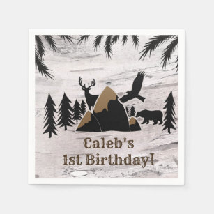 Rustic Birch Outdoor Wilderness One 1st birthday Napkins