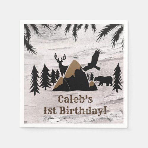 Rustic Birch Outdoor Wilderness One 1st birthday Napkins