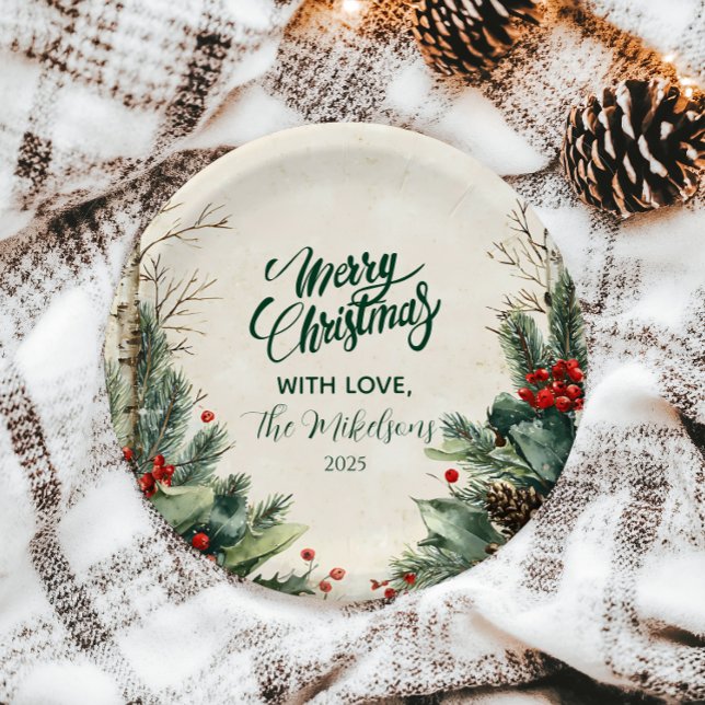 Rustic Birch Pinecone Christmas Party Paper Plates (Creator Uploaded)