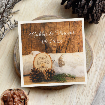 Rustic Birch Tree And Barn Wood Wedding Paper Napkins by loraseverson at Zazzle