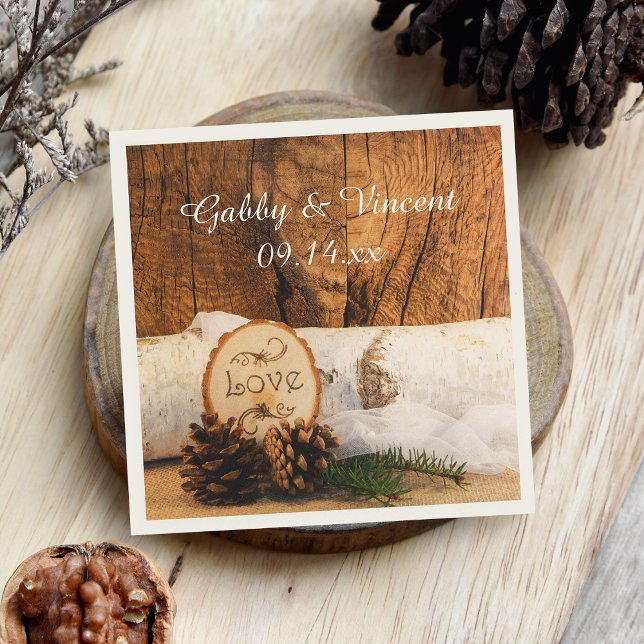 Rustic Birch Tree and Barn Wood Wedding Paper Napkins (Creator Uploaded)