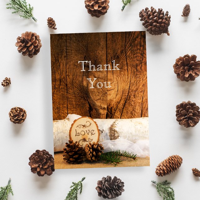 Rustic Birch Tree and Barn Wood Wedding Thank You Card (Creator Uploaded)