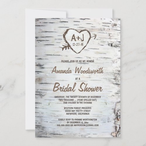 Rustic Birch Tree Bark Bridal Shower Invitations