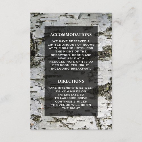 Rustic Birch Tree Bark Modern Wedding Details Enclosure Card