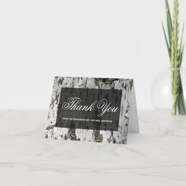Rustic Birch Tree Bark Modern Wedding Letterpress Thank You Card (Front)