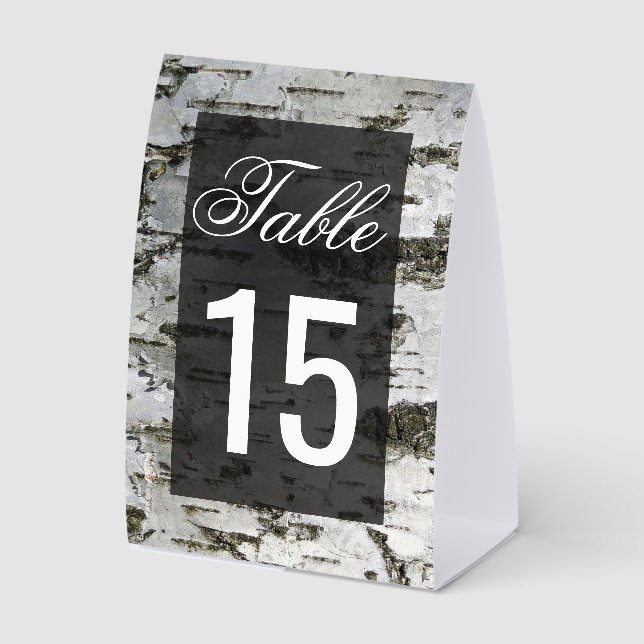 Rustic Birch Tree Bark Modern Wedding Table Number Paper Table Tent (Front)
