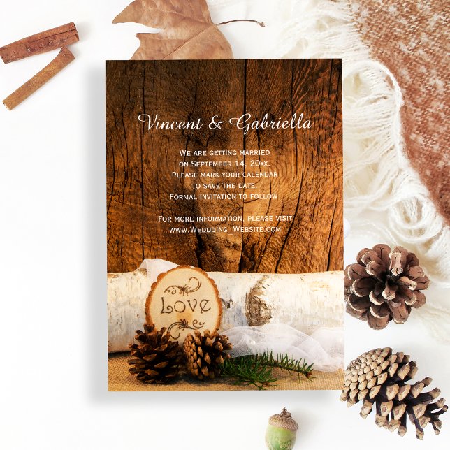 Rustic Birch Tree Barn Wood Wedding Save the Date Invitation (Creator Uploaded)