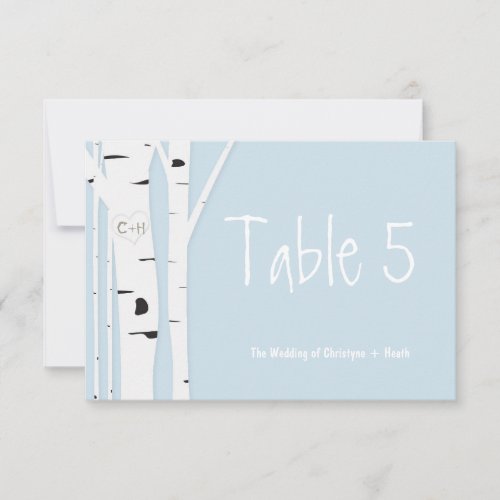 Rustic Birch Tree Blue Wedding Table Number Card