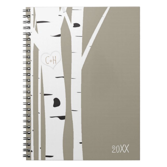 Rustic Birch Tree Carved Heart Notebook Journal (Front)