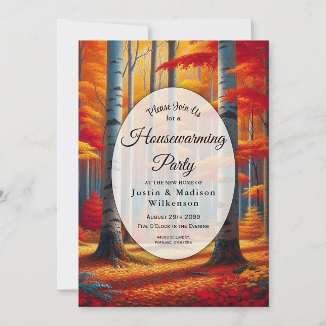 Rustic Birch Tree Fall Forest Housewarming Party Invitation (Front)