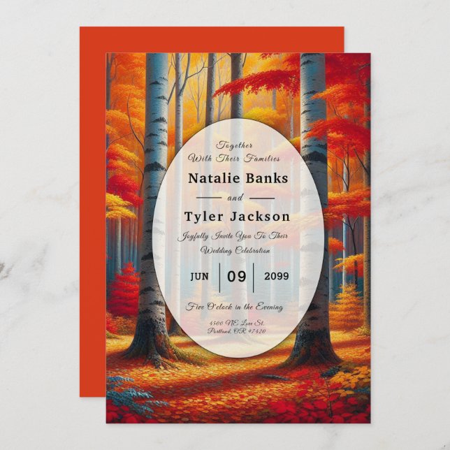 Rustic Birch Tree Fall Wedding Invitation (Front/Back)
