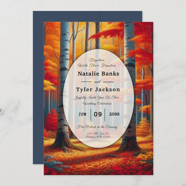 Rustic Birch Tree Fall Wedding Invitation (Front/Back)