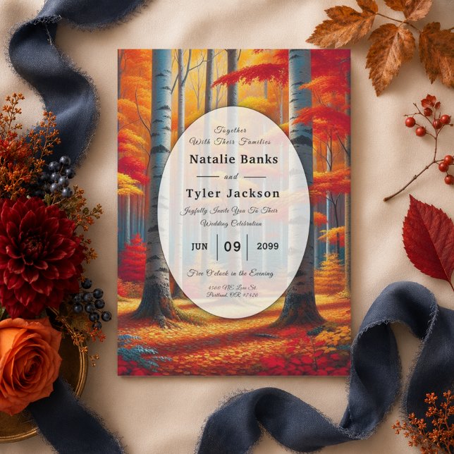 Rustic Birch Tree Fall Wedding Invitation (Creator Uploaded)