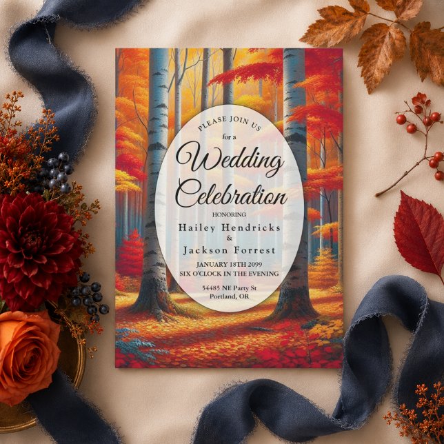 Rustic Birch Tree Fall Wedding Invitation (Creator Uploaded)