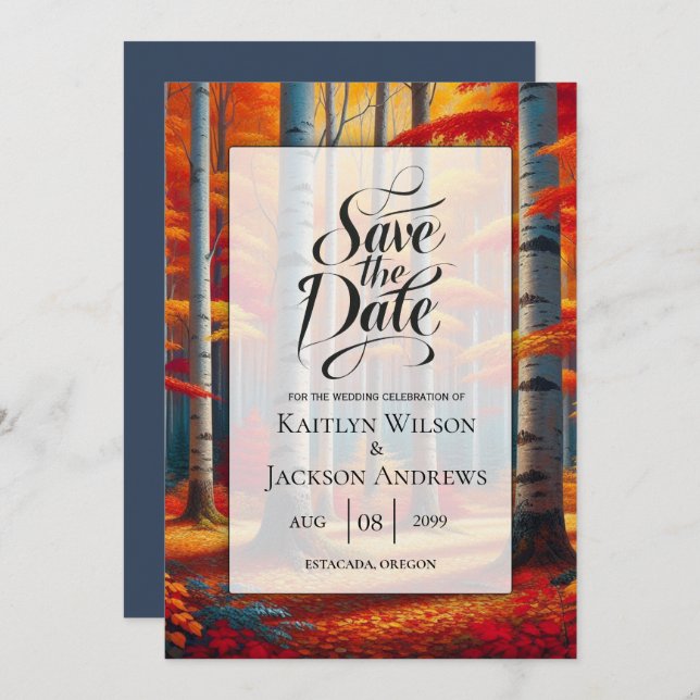 Rustic Birch Tree Fall Wedding Save The Date (Front/Back)