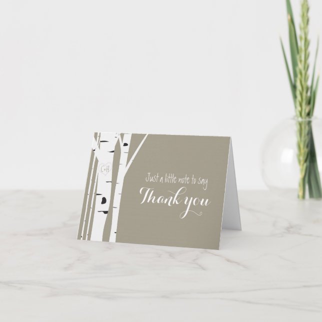 Rustic Birch Tree Heart Carved Thank You Fold Card (Front)