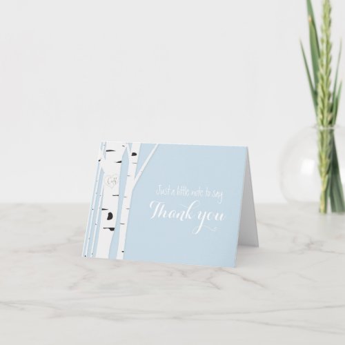 Rustic Birch Tree Heart Icy Blue Thank You Card