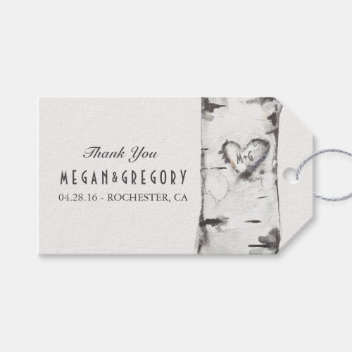 Rustic Birch Tree Heart Wedding Thank You Gift Tags