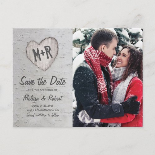 Rustic Birch Tree Photo Save The Date Invitation Postcard