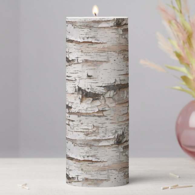 Rustic Birch Tree Pillar Candle (In Situ)