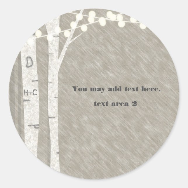 Rustic Birch Tree String Lights Favor Stickers (Front)