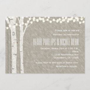 Rustic Birch Tree String Lights Wedding Invitation