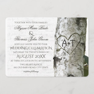 Rustic Birch Tree Wedding with Carved Heart Invitation