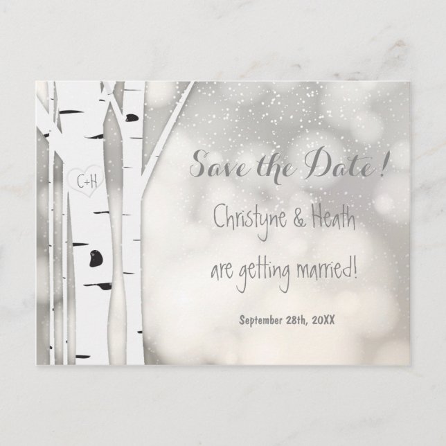 Rustic Birch Tree Winter Snowy Save Date Postcard (Front)