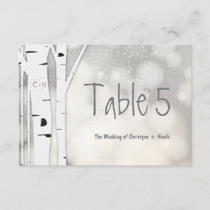 Rustic Birch Tree Winter Snowy Table Number Card