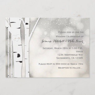 Rustic Birch Tree Winter White Wedding Invitation