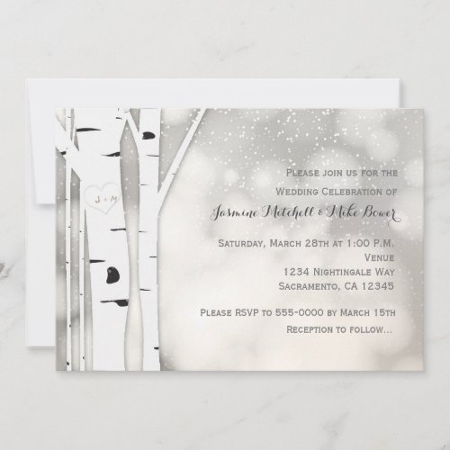 Rustic Birch Tree Winter White Wedding Invitation