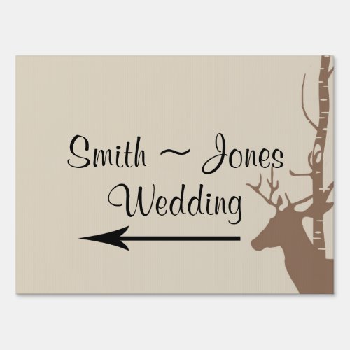 Rustic Birch Trees and Deer Wedding Direction Sign