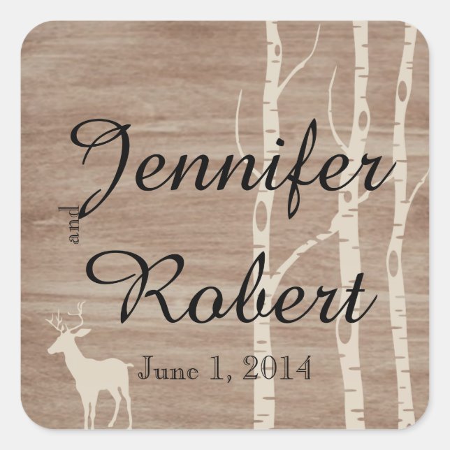 Rustic Birch Trees and Deer Wedding Envelope Seal (Front)