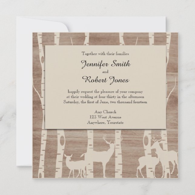 Rustic Birch Trees and Deer Wedding Invitation (Front)
