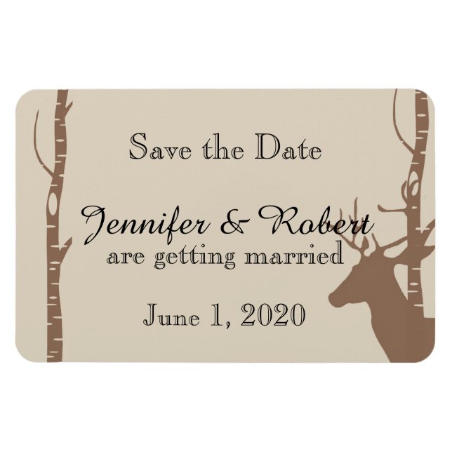 Rustic Birch Trees and Deer Wedding Save the Date Magnet (Horizontal)