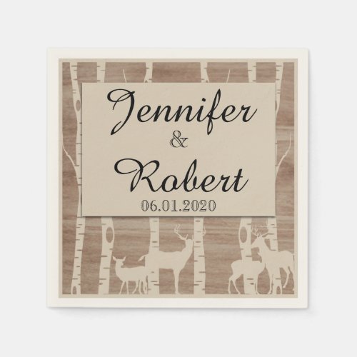 Rustic Birch Trees Deer Wedding Napkin