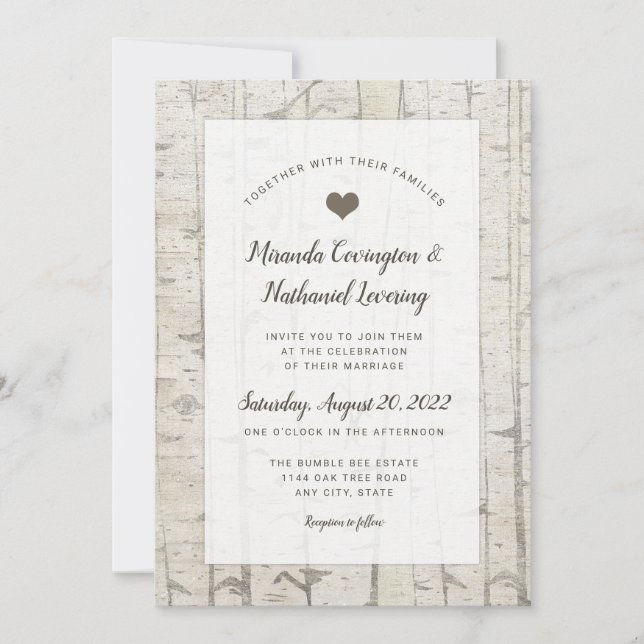 Rustic Birch wedding invitations (Front)
