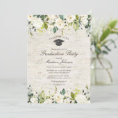 Rustic Birch White Floral Photo Graduation Party Invitation (Standing Front)