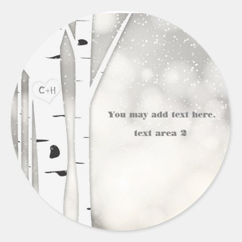 Rustic Birch Winter White Snowy Wedding Sticker